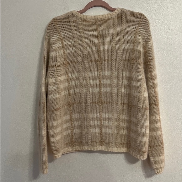 Talbots Size L Wool/ Angora Cream/Tan/Beige Classic Luxury Plaid Knit Sweater - Picture 6 of 9